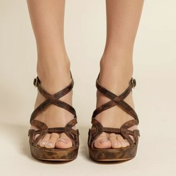 Max Studio Women's Brown/Tan Python Wedge Sandals | Women's Size 7 - Picture 2 of 6